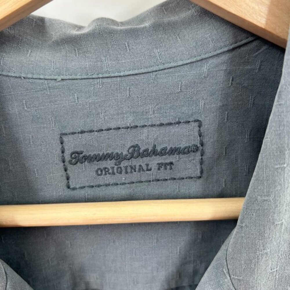 Tommy Bahama 100% textured silk orginal fit gray blue button front shirt XL - Picture 5 of 12